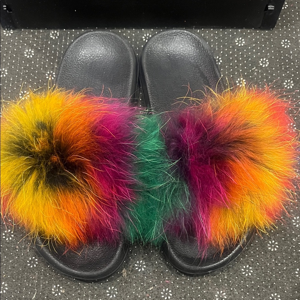 Colorful Fur Slide Sandals